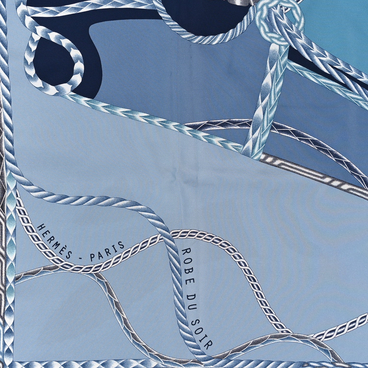 Hermes Silk Robe Du Soir Scarf 90 Bleu Glacier Grise Blanc 2 of 3