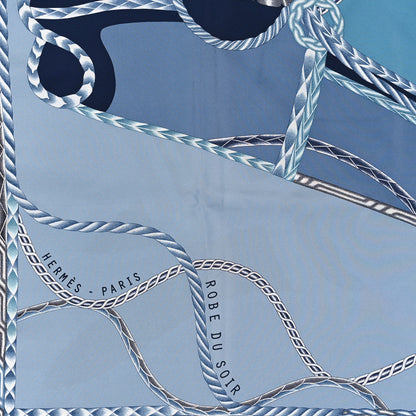 Hermes Silk Robe Du Soir Scarf 90 Bleu Glacier Grise Blanc 2 of 3