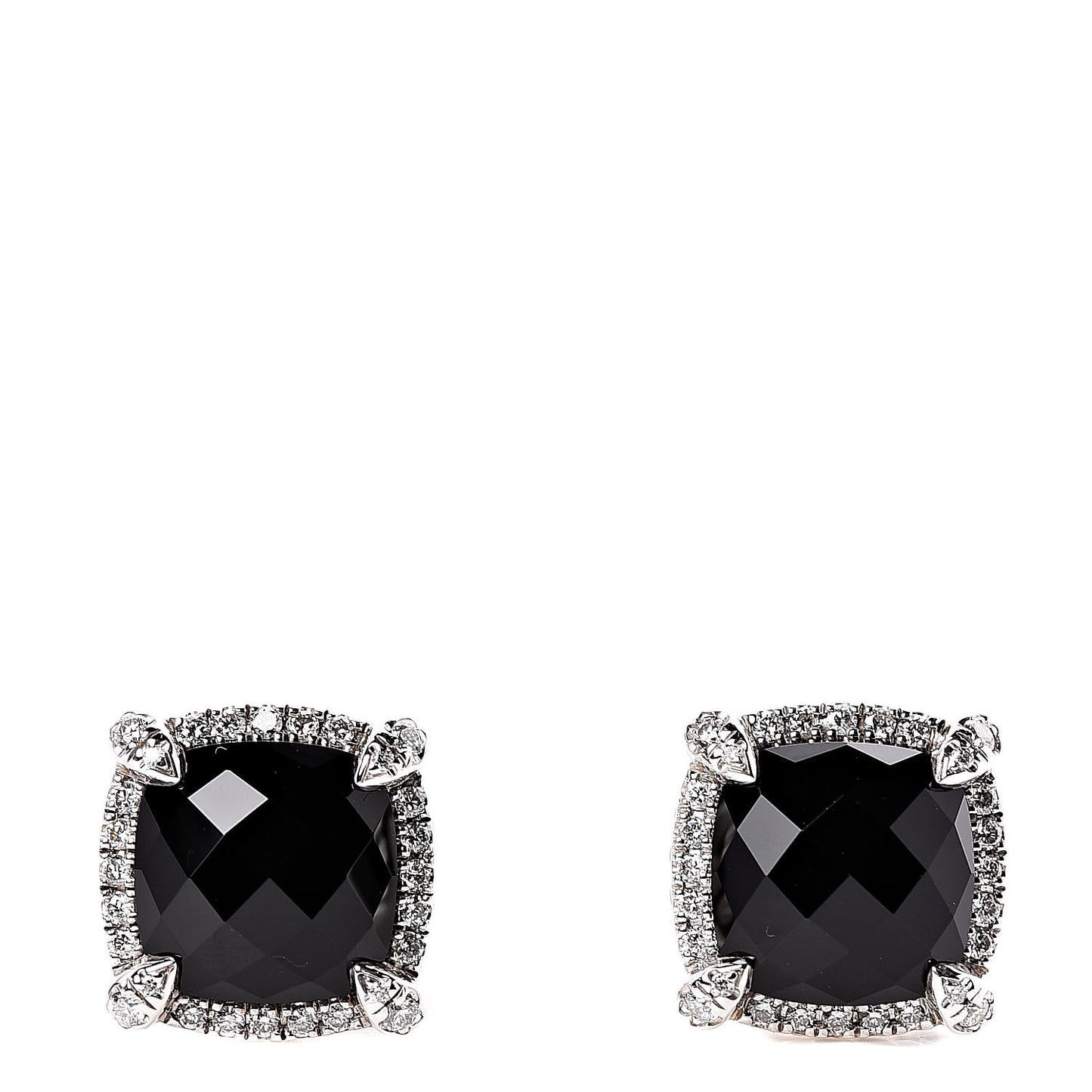 Sterling Silver Diamond Black Onyx 9mm Chatelaine Bezel Earrings