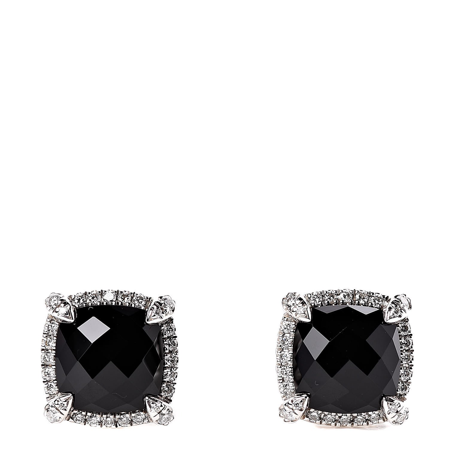 David Yurman Sterling Silver Diamond Black Onyx 9mm Chatelaine Bezel Earrings 1 of 4