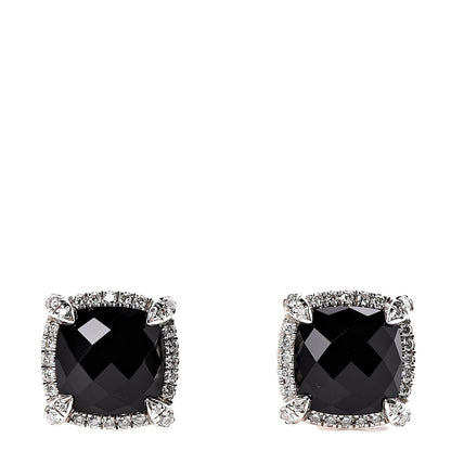 David Yurman Sterling Silver Diamond Black Onyx 9mm Chatelaine Bezel Earrings 1 of 4