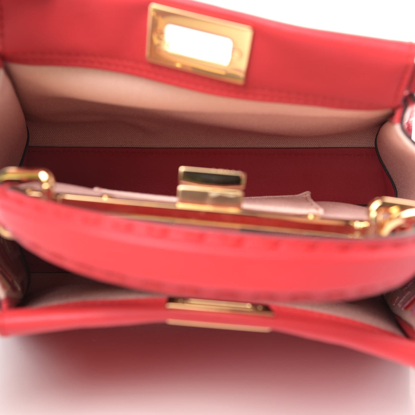 Vitello Seta Canvas FF Embroidered Mini Peekaboo Iconic Satchel Rosso Cardinale Multicolor