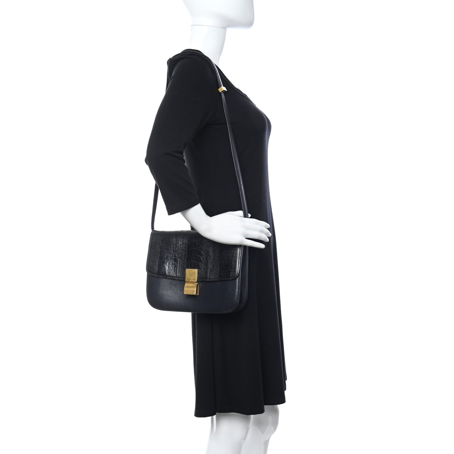 Ostrich Leg Medium Classic Box Flap Bag Dark Blue