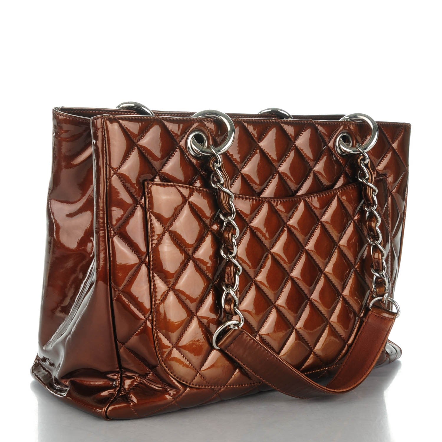 Chanel Metallic Patent Quilted Grand Shopping Tote GST Bronze 3 of 9