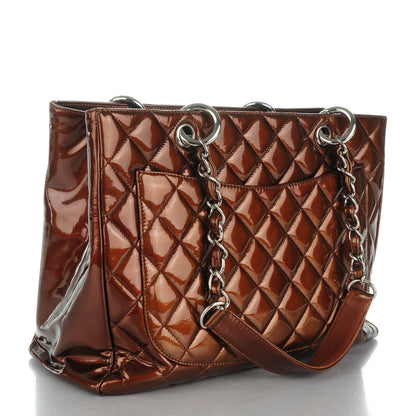 Chanel Metallic Patent Quilted Grand Shopping Tote GST Bronze 3 of 9