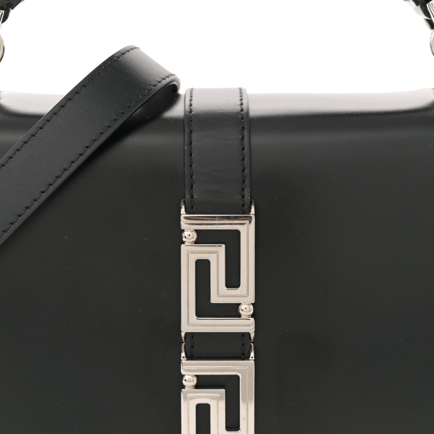 Calfskin Greca Goddess Top Handle Bag Black