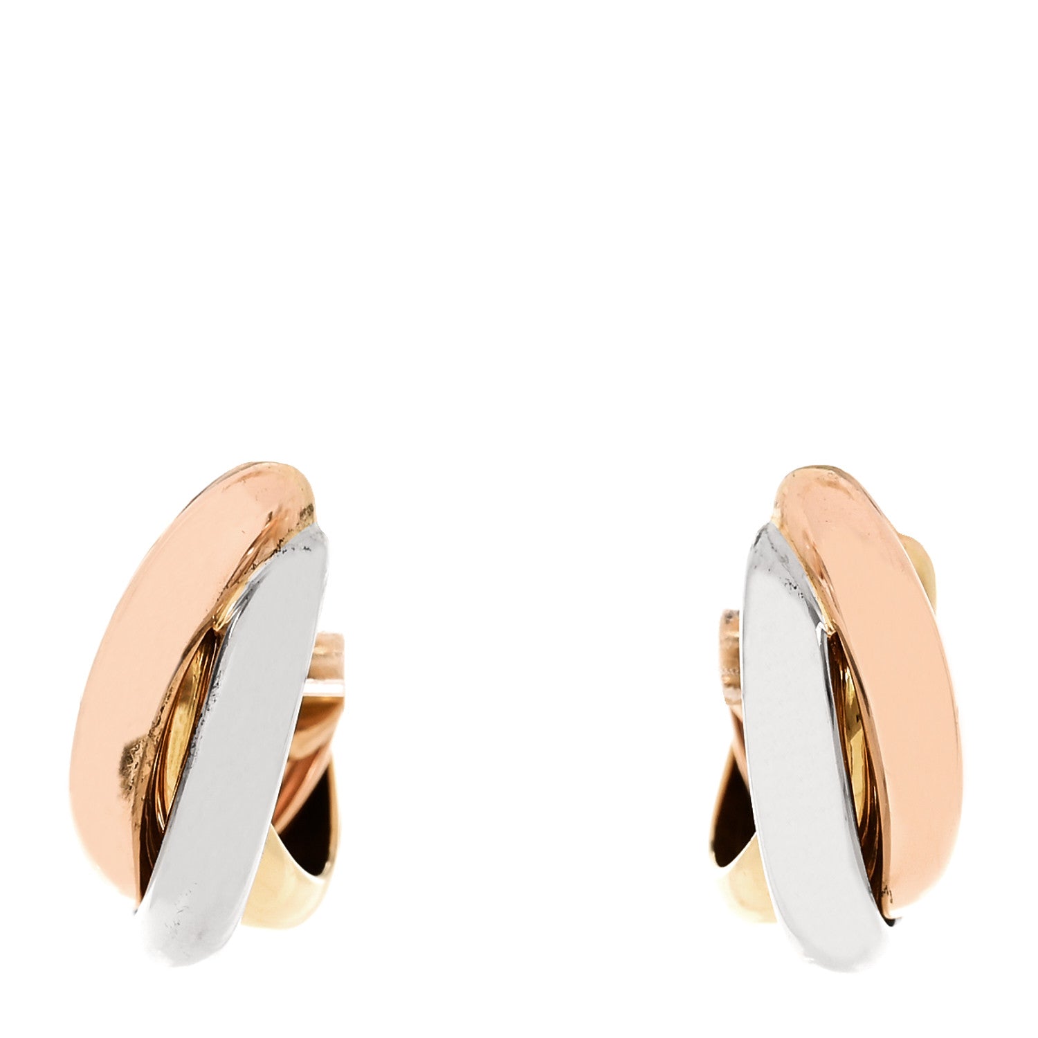 Cartier 18K Pink Yellow White Gold Classic Trinity Hoop Earrings 1 of 5