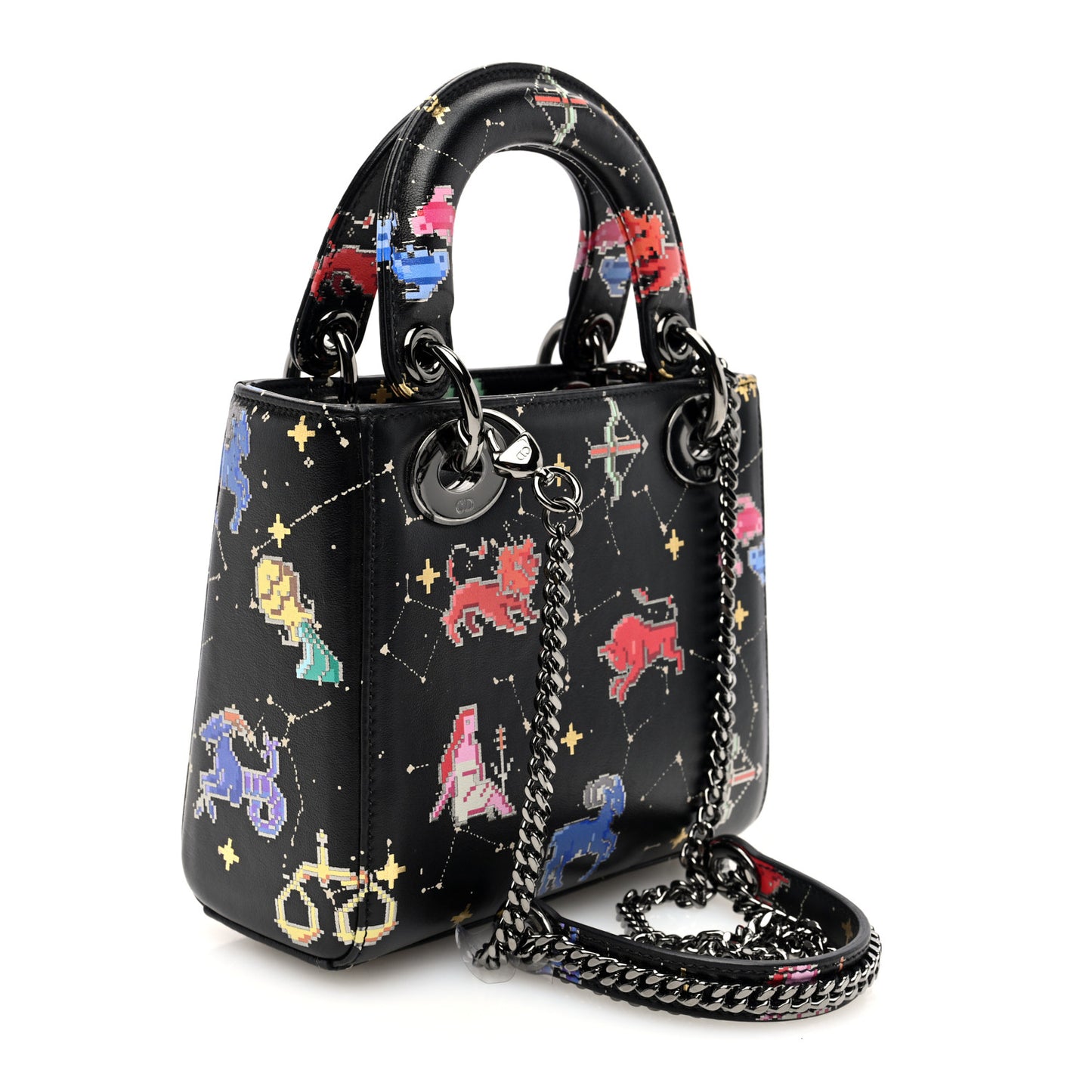 Calfskin Pixel Zodiac Mini Lady Dior Black Multicolor