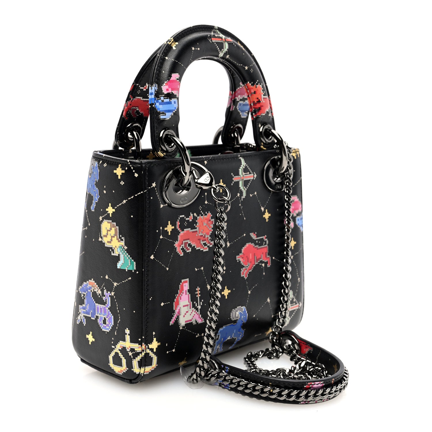Christian Dior Calfskin Pixel Zodiac Mini Lady Dior Black Multicolor 3 of 9