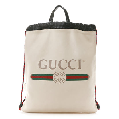 Gucci Calfskin Logo Drawstring Backpack Mystic White 1 of 12