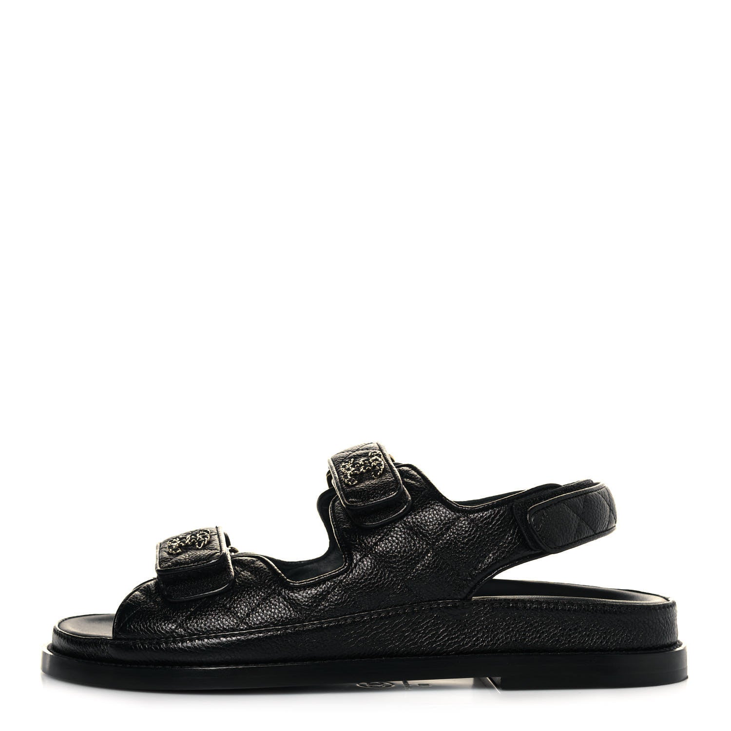 Chanel Grained Calfskin Velcro Dad Sandals 38 Black 1 of 8