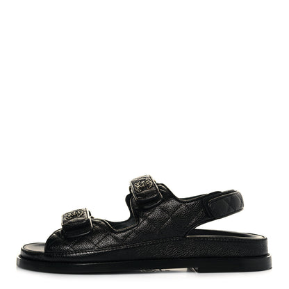 Chanel Grained Calfskin Velcro Dad Sandals 38 Black 1 of 8