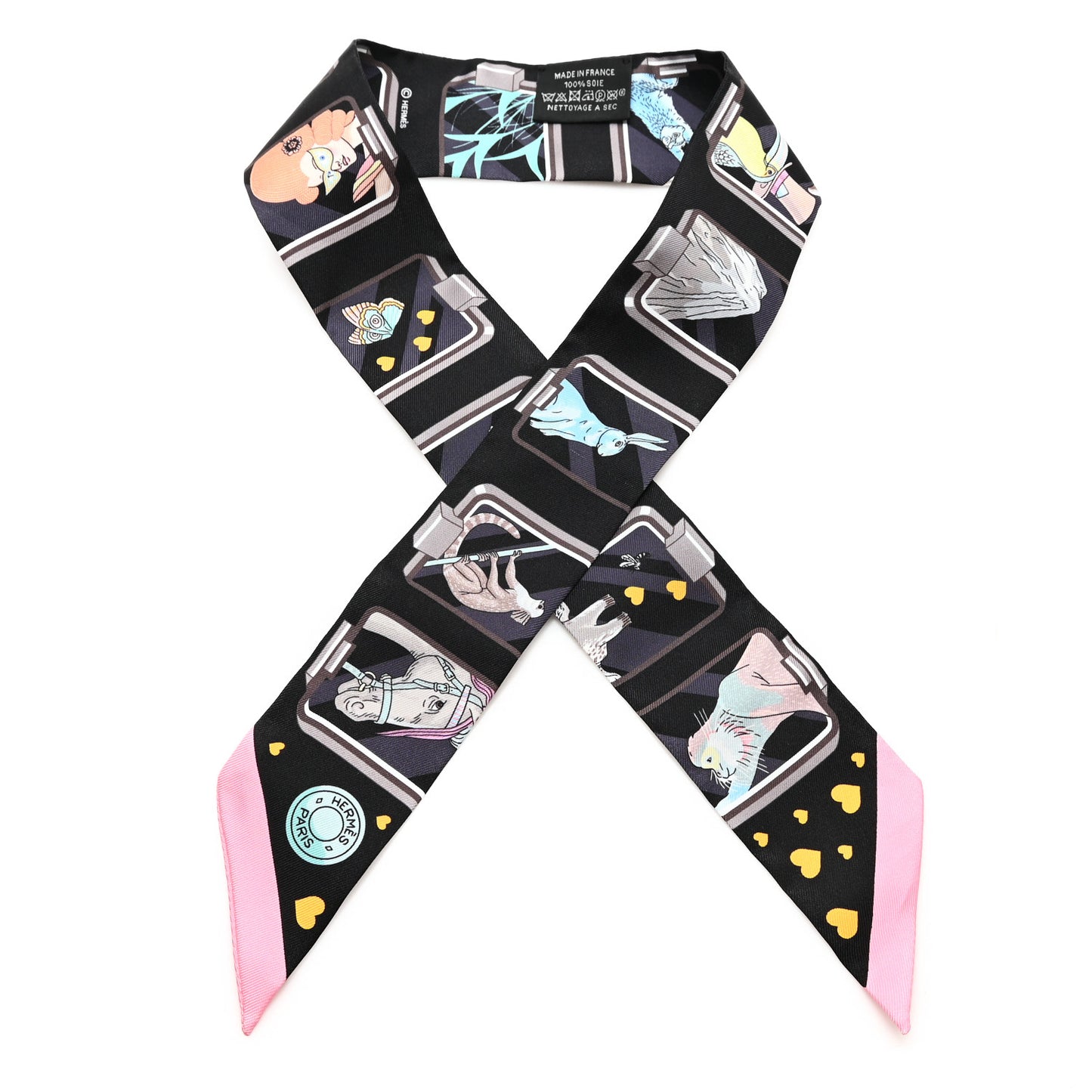 Silk Story Twilly Black Rose Gris