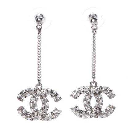 Chanel Crystal Baguette CC Dangle Earrings Silver 1 of 6