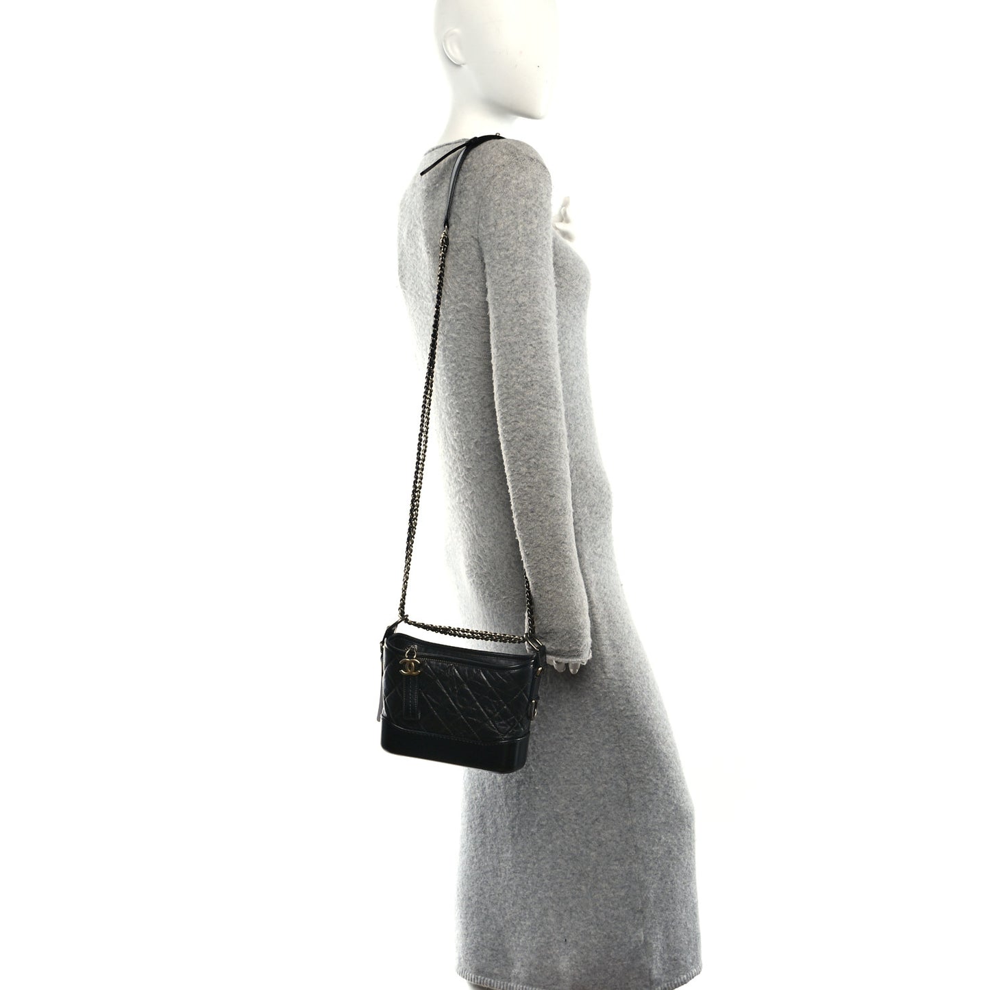 Aged Calfskin Quilted Small Gabrielle Hobo Black