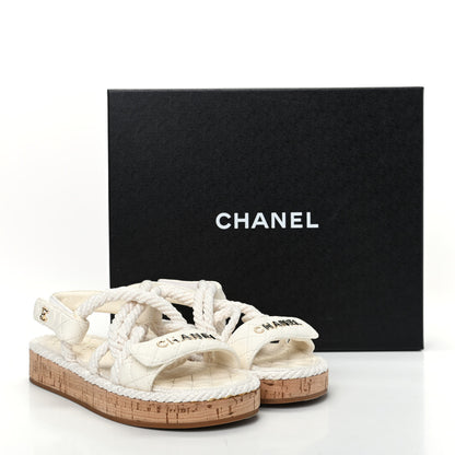 Chanel Cord Lambskin Quilted Logo Sandals 36 White 11 of 11