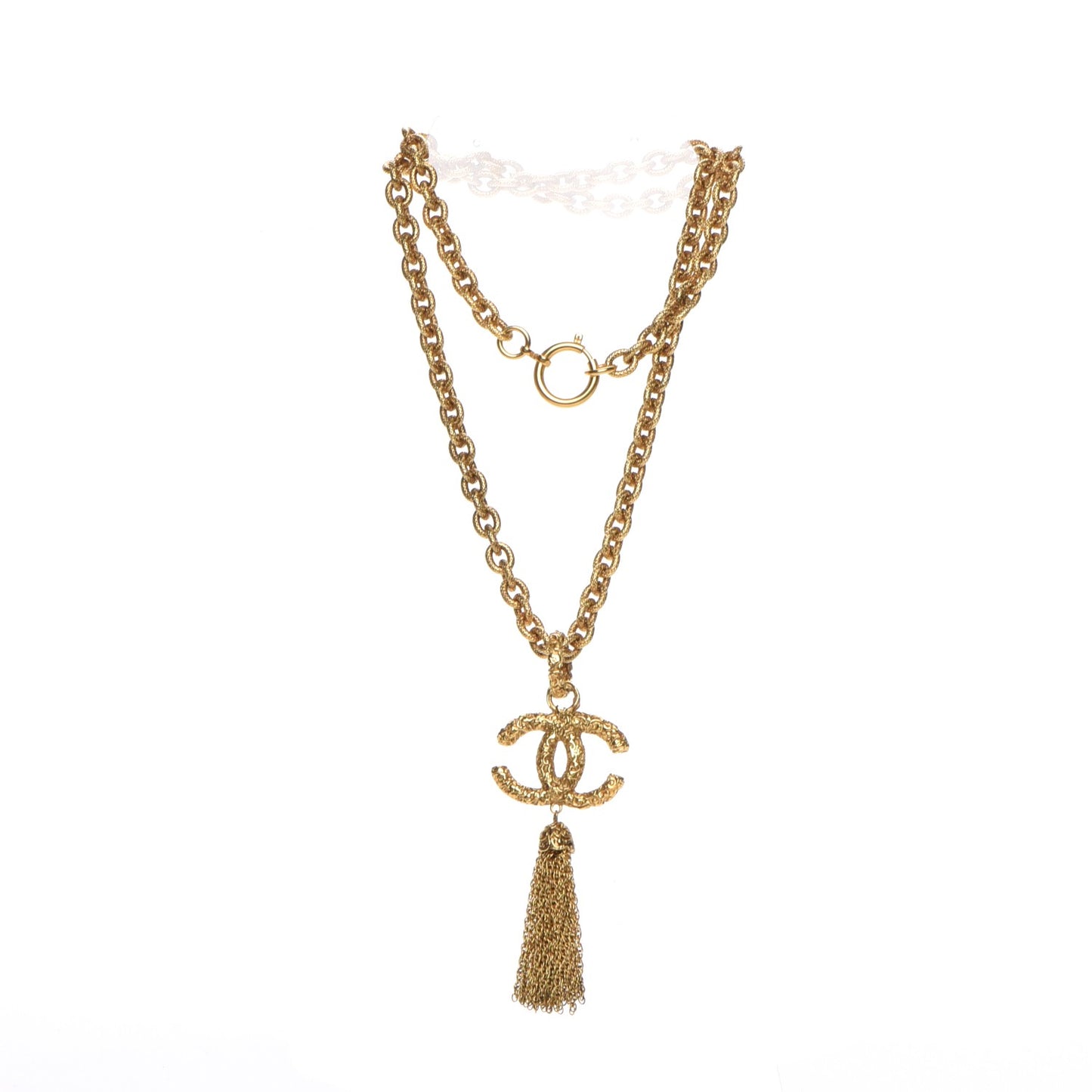 Textured Etruscan CC Tassel Necklace Gold