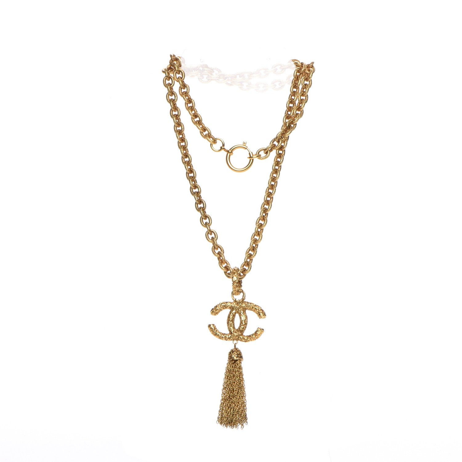Chanel Textured Etruscan CC Tassel Necklace Gold 4 of 6