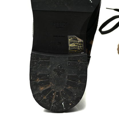 Fendi Calfskin Stretch Fabric FF Rockoko Biker Boots 39 Black Tobacco 8 of 18