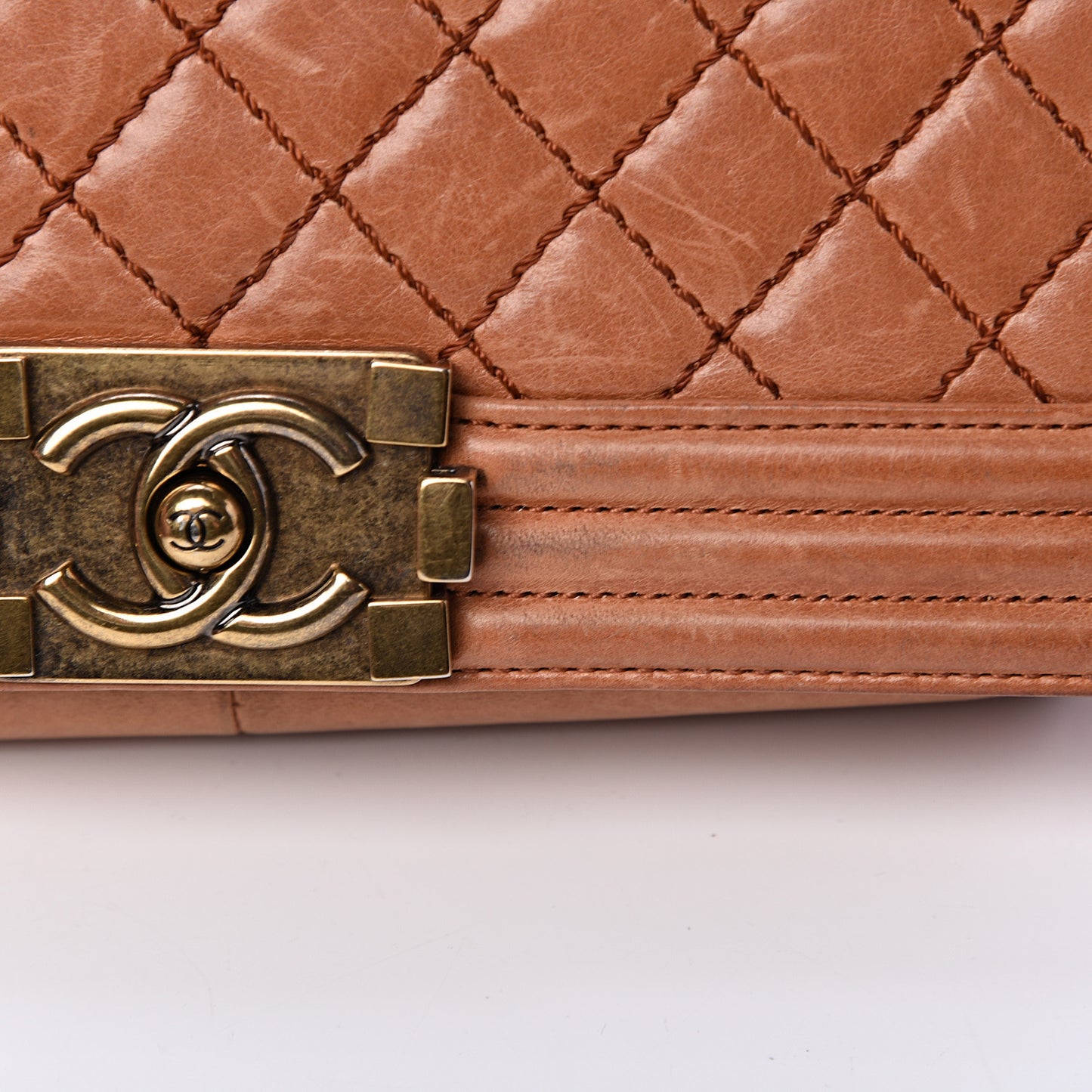 Calfskin Quilted Medium Boy Flap Light Brown