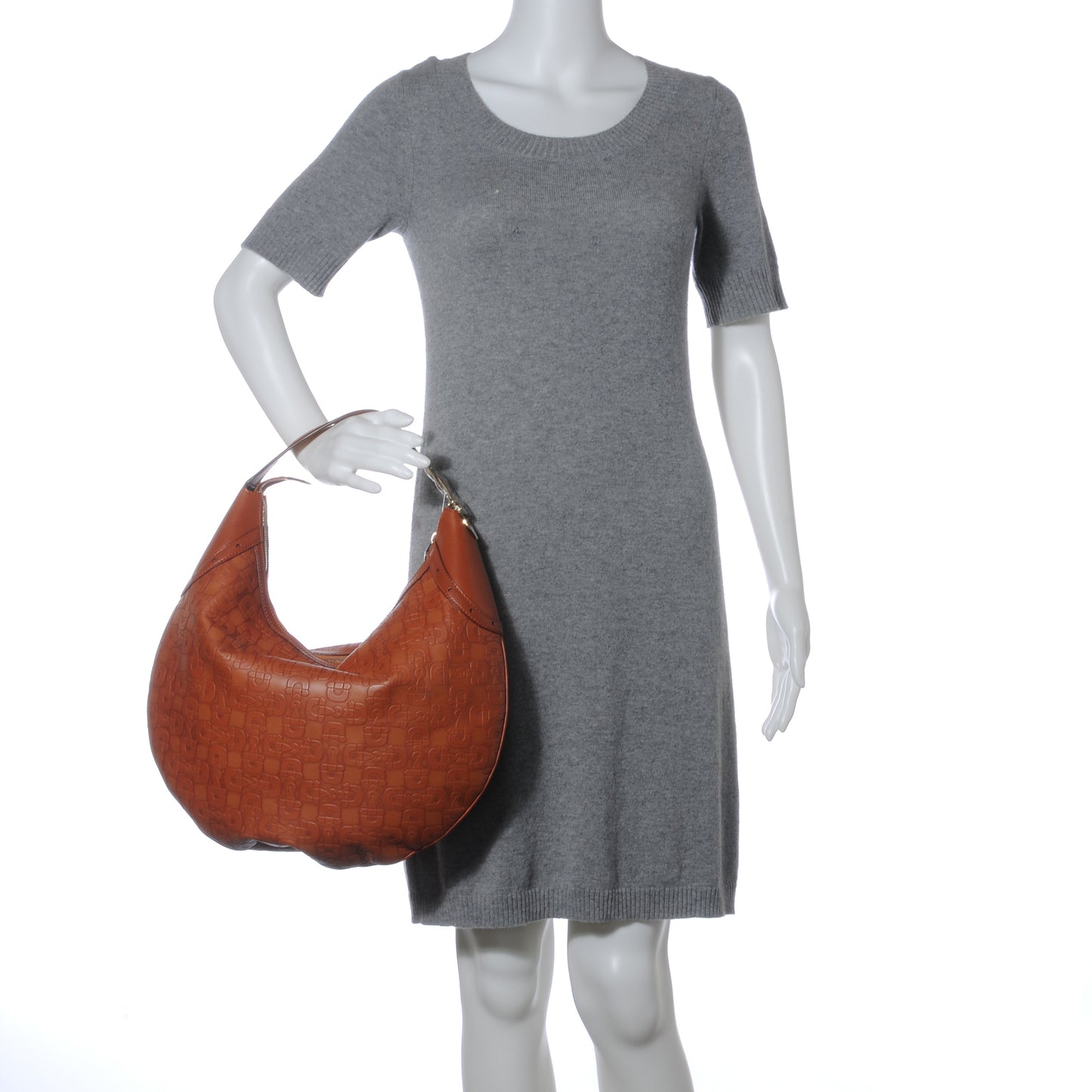 GGUCCI Calfskin Horsebit Embossed Glam Hobo Tan
