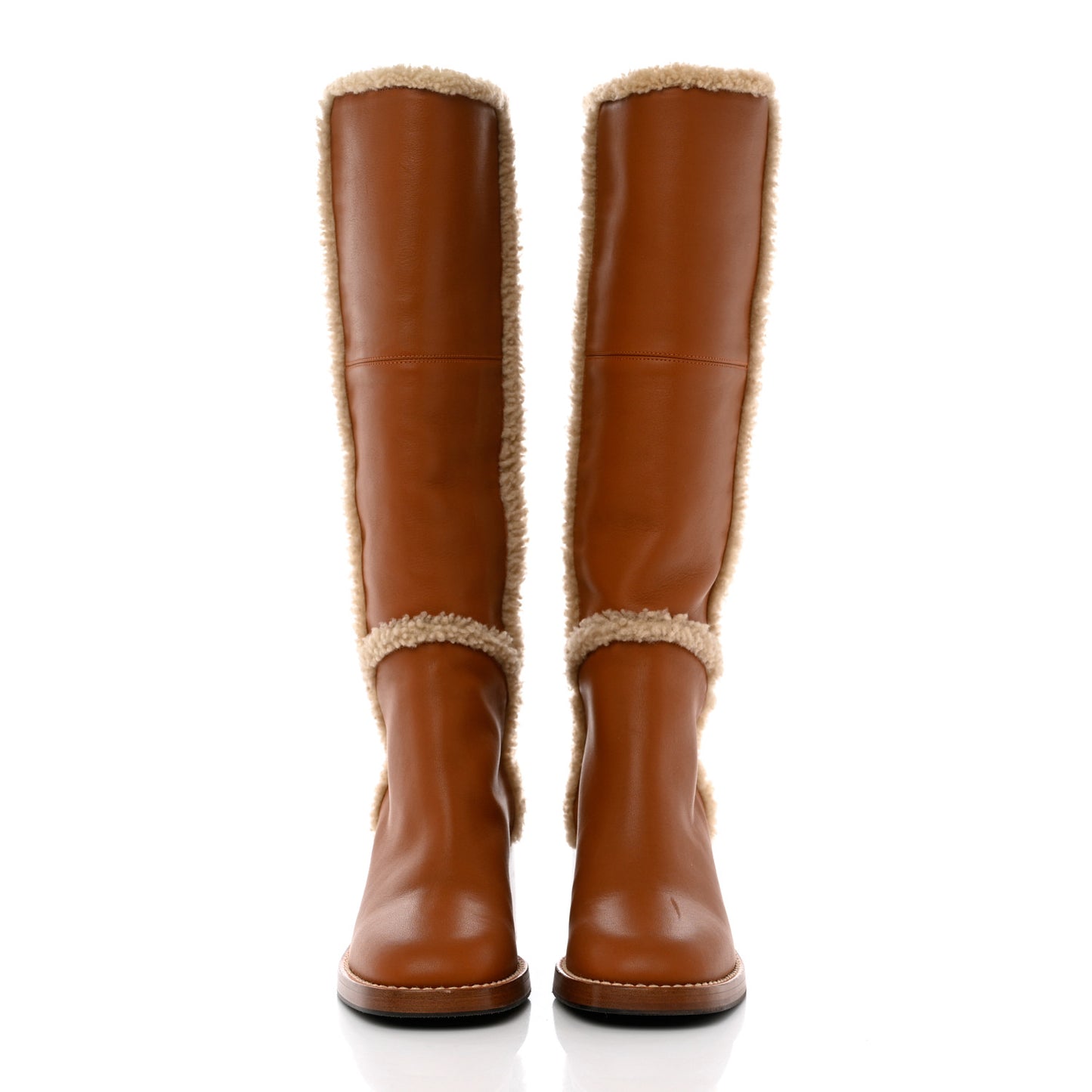 Calfskin Shearling Knee High Riding Boots 36 New Caramel Butterscotch