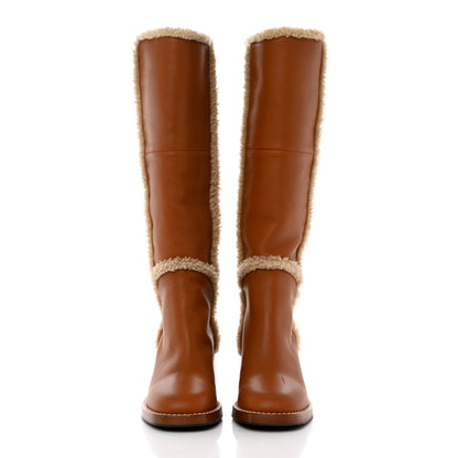 Gucci Calfskin Shearling Knee High Riding Boots 36 New Caramel Butterscotch 2 of 9