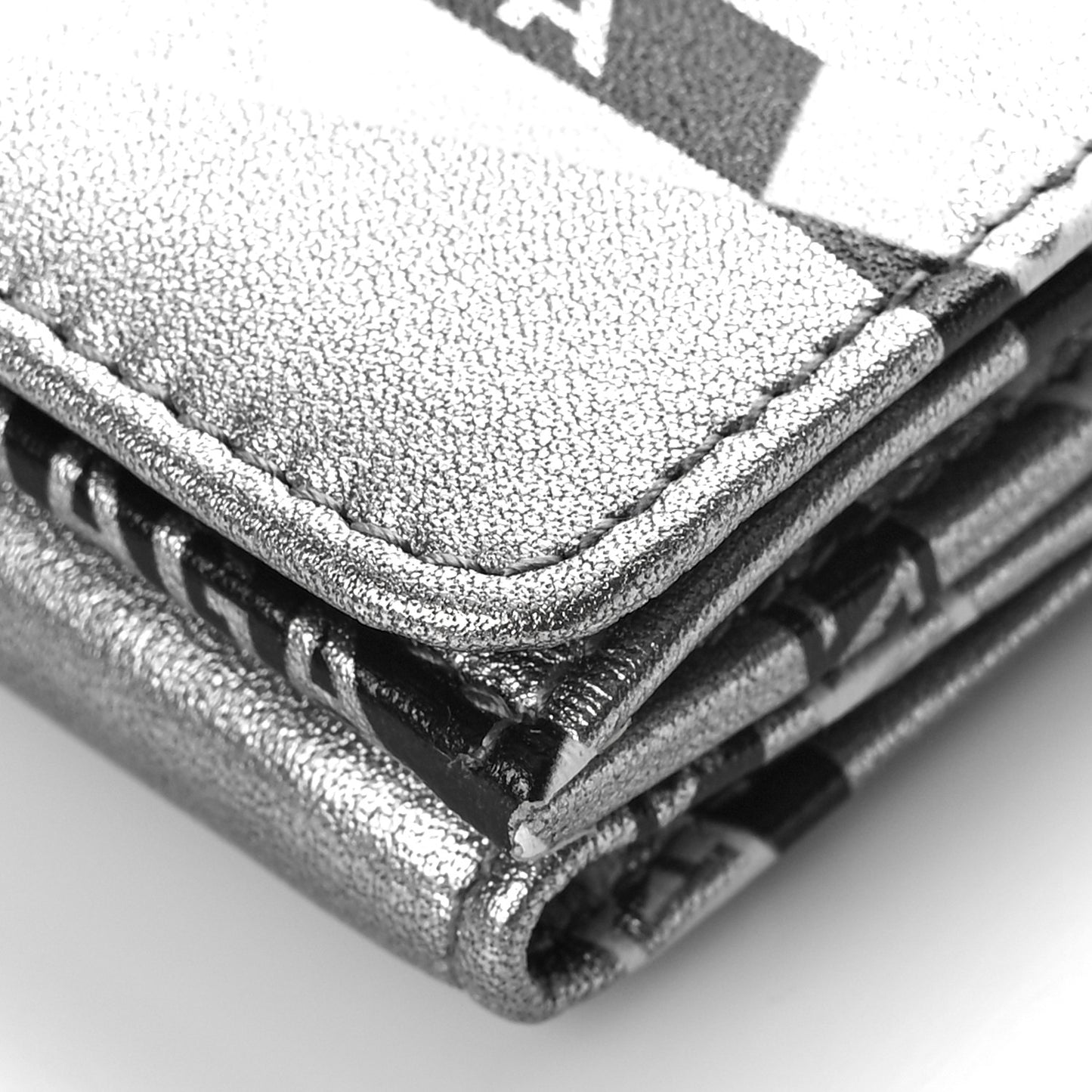 Metallic Calfskin Losange Monogram Mini Everyday Wallet Silver Black White