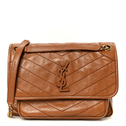 Saint Laurent Crinkled Calfskin Matelasse Monogram Medium Niki Chain Satchel Caramel 1 of 12