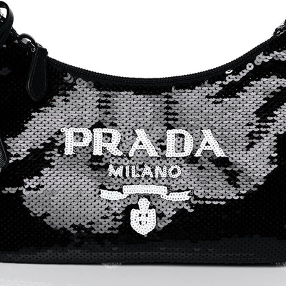 Prada Paillettes Sequin Mini Re-Edition 2000 Bag Black White 9 of 13