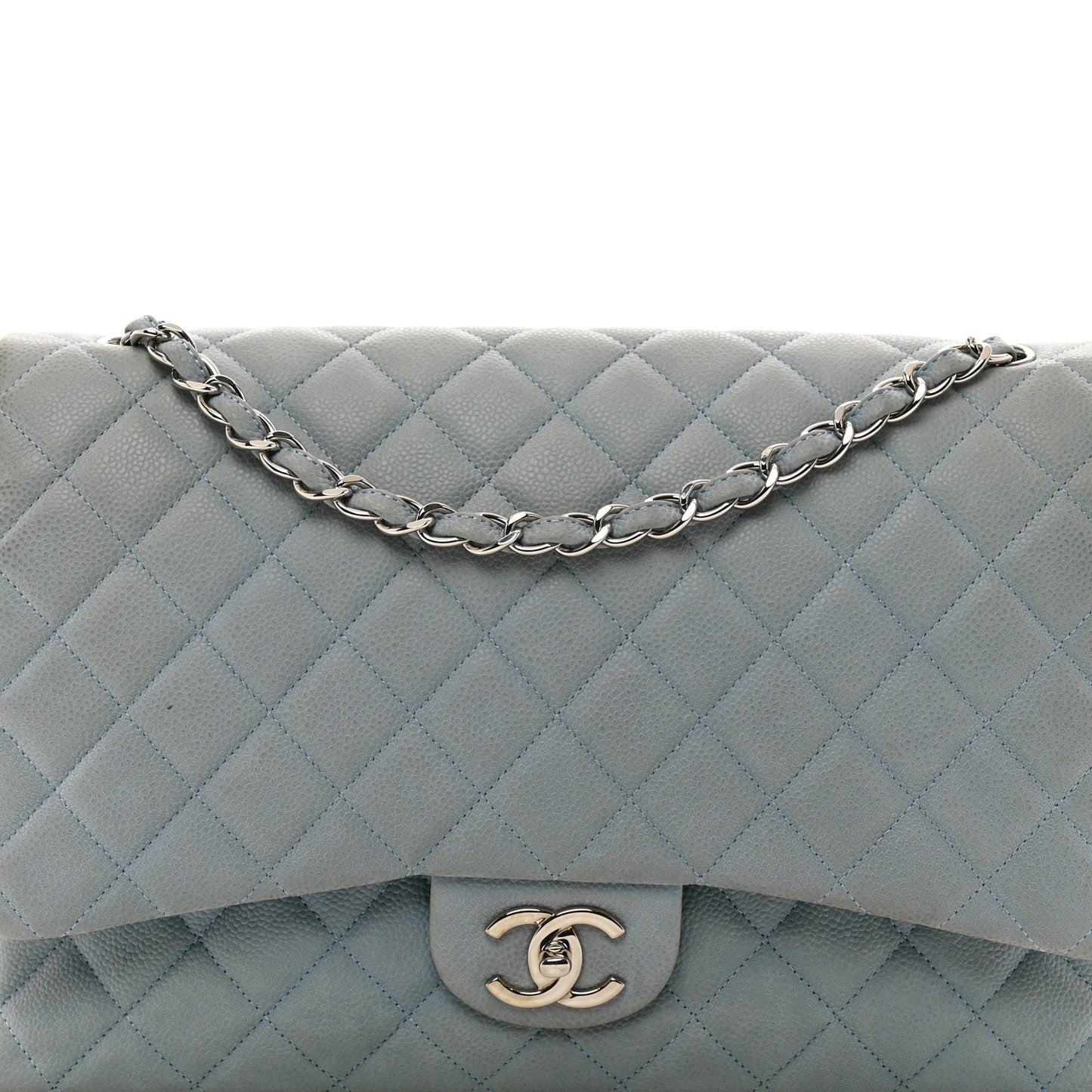 Iridescent Caviar Quilted Maxi Double Flap Grey