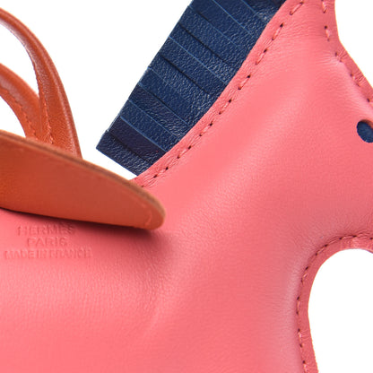 Hermes Milo Lambskin Grigri Rodeo Horse Bag Charm GM Rose Azalee Cornaline Bleu De Malte 3 of 5