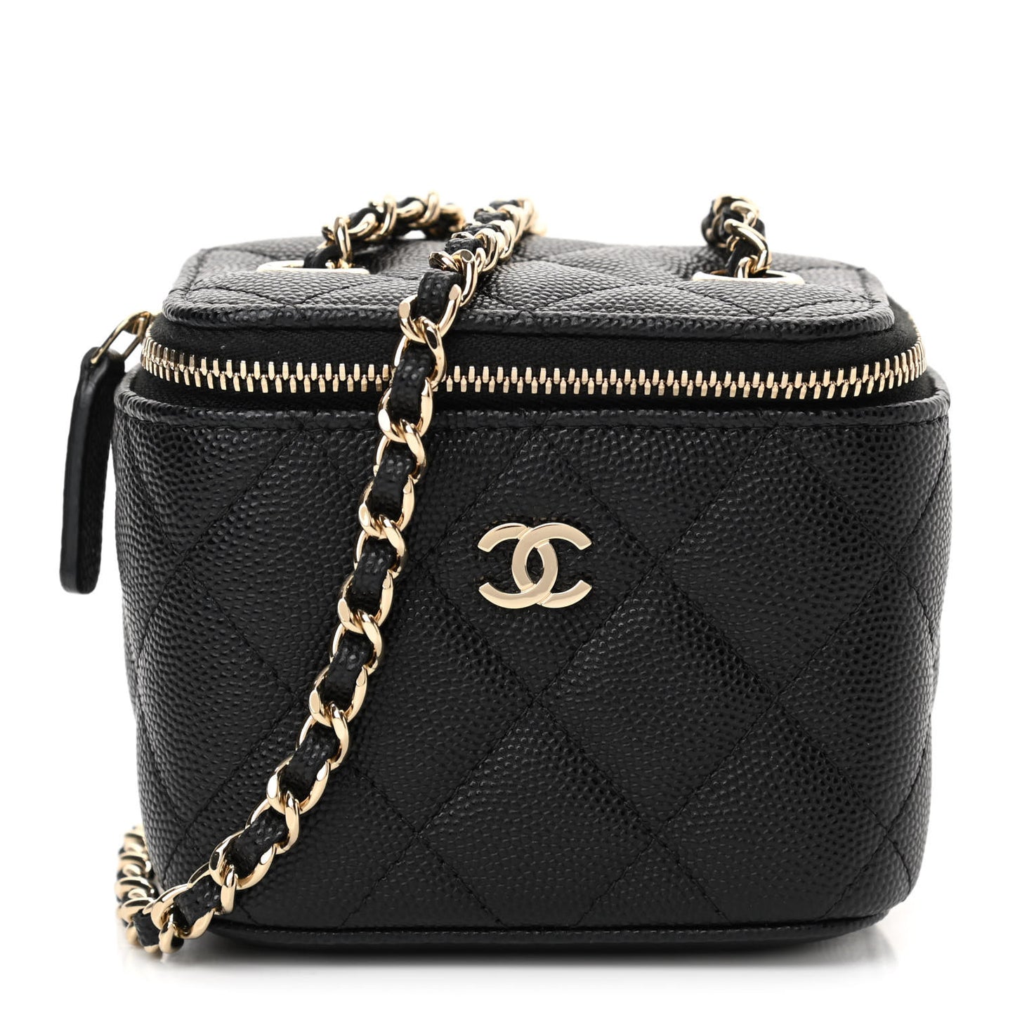 Caviar Quilted Mini Vanity Case With Chain Black
