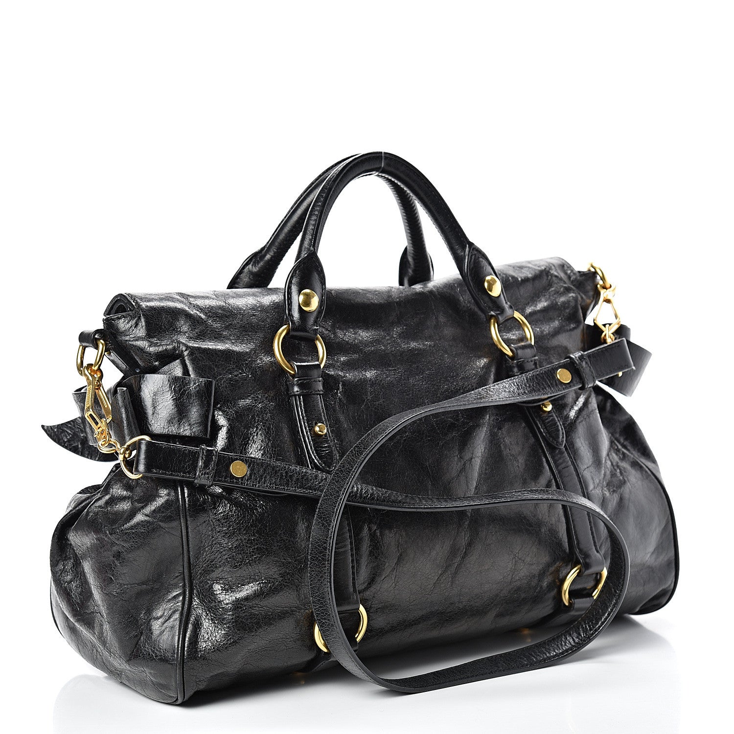 Miu Miu Vitello Lux Bow Tote Black 2 of 9