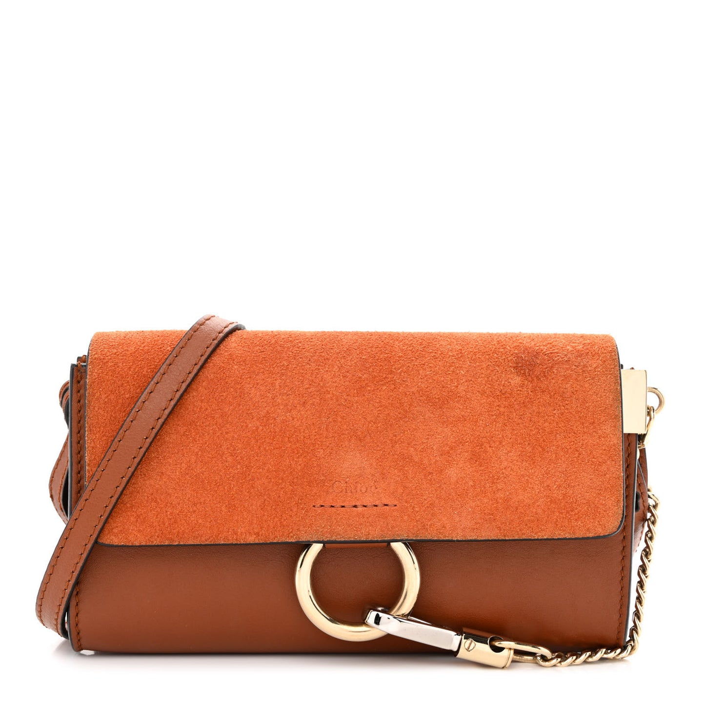 Suede Calfskin Faye Wallet On Strap Tan