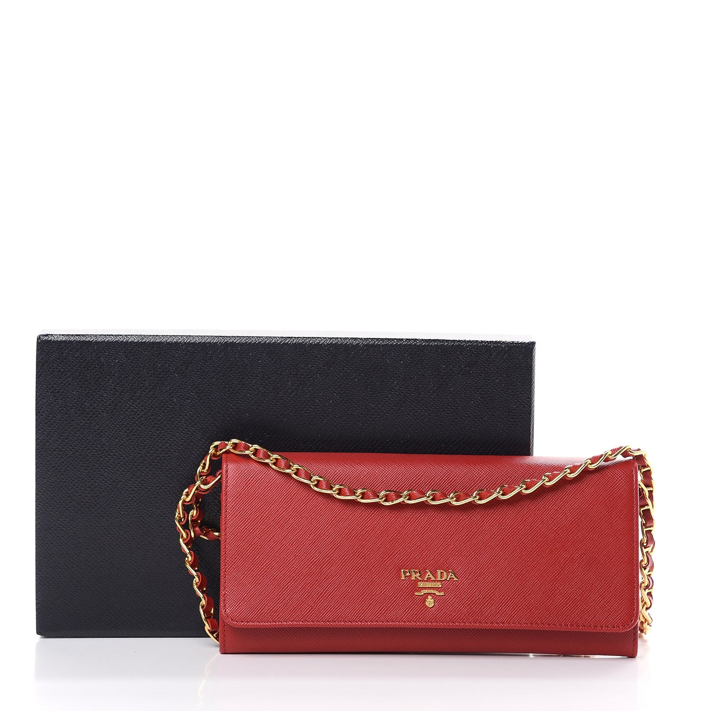 Saffiano Metal Oro Chain Wallet Fuoco