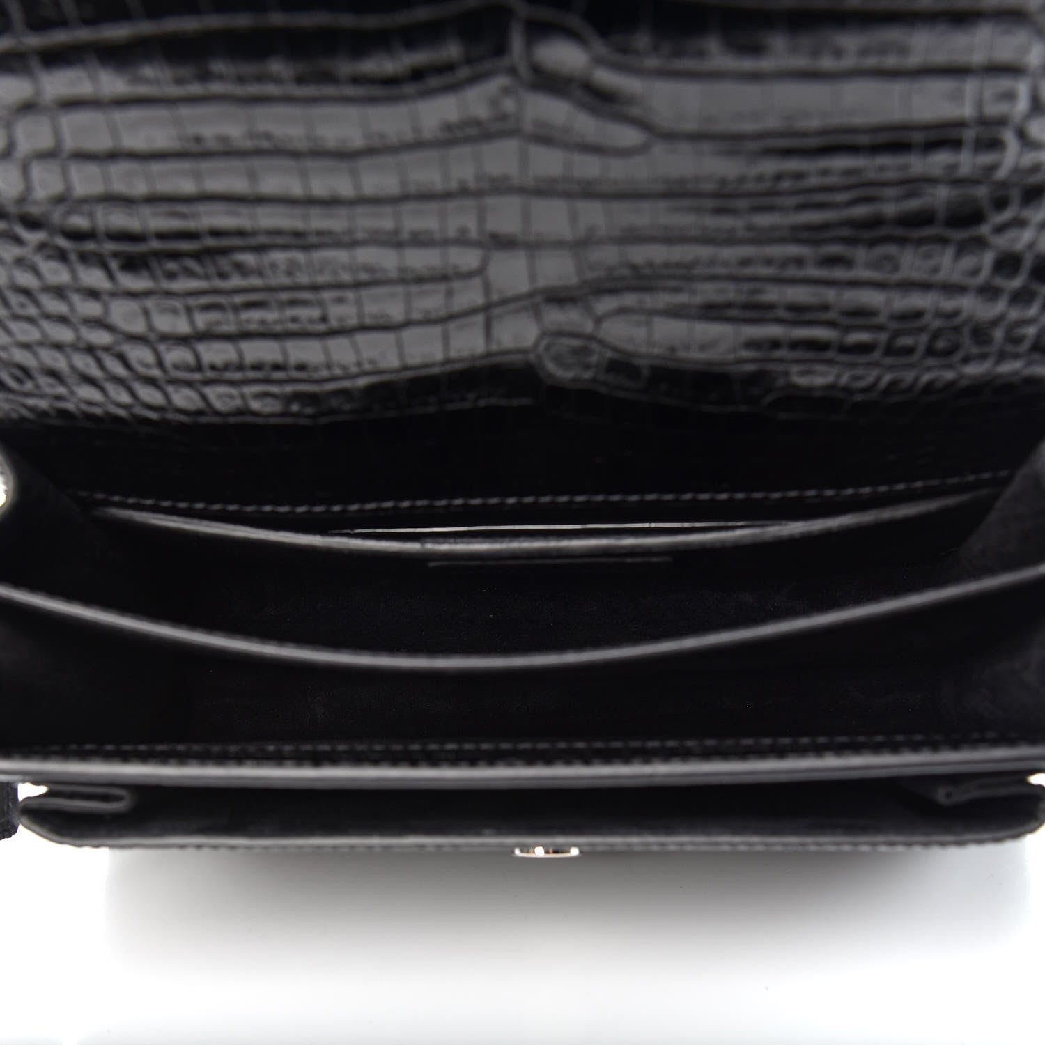 Saint Laurent Calfskin Crocodile Embossed Medium Monogram Sunset Black 5 of 7