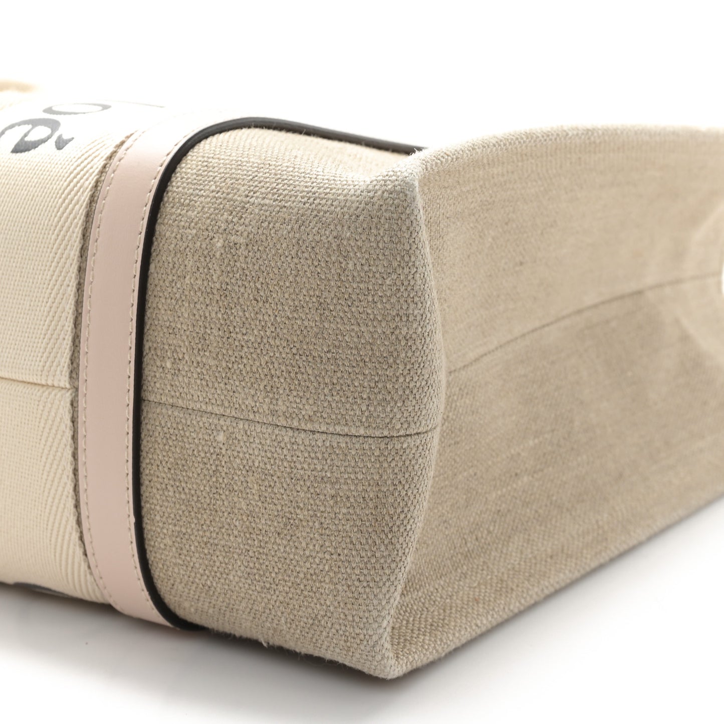 Linen Calfskin Medium Woody Ribbon Tote Cement Pink