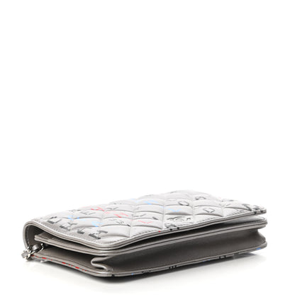 Chanel Metallic Lambskin Quilted Data Center Wallet On Chain WOC Silver 4 of 13