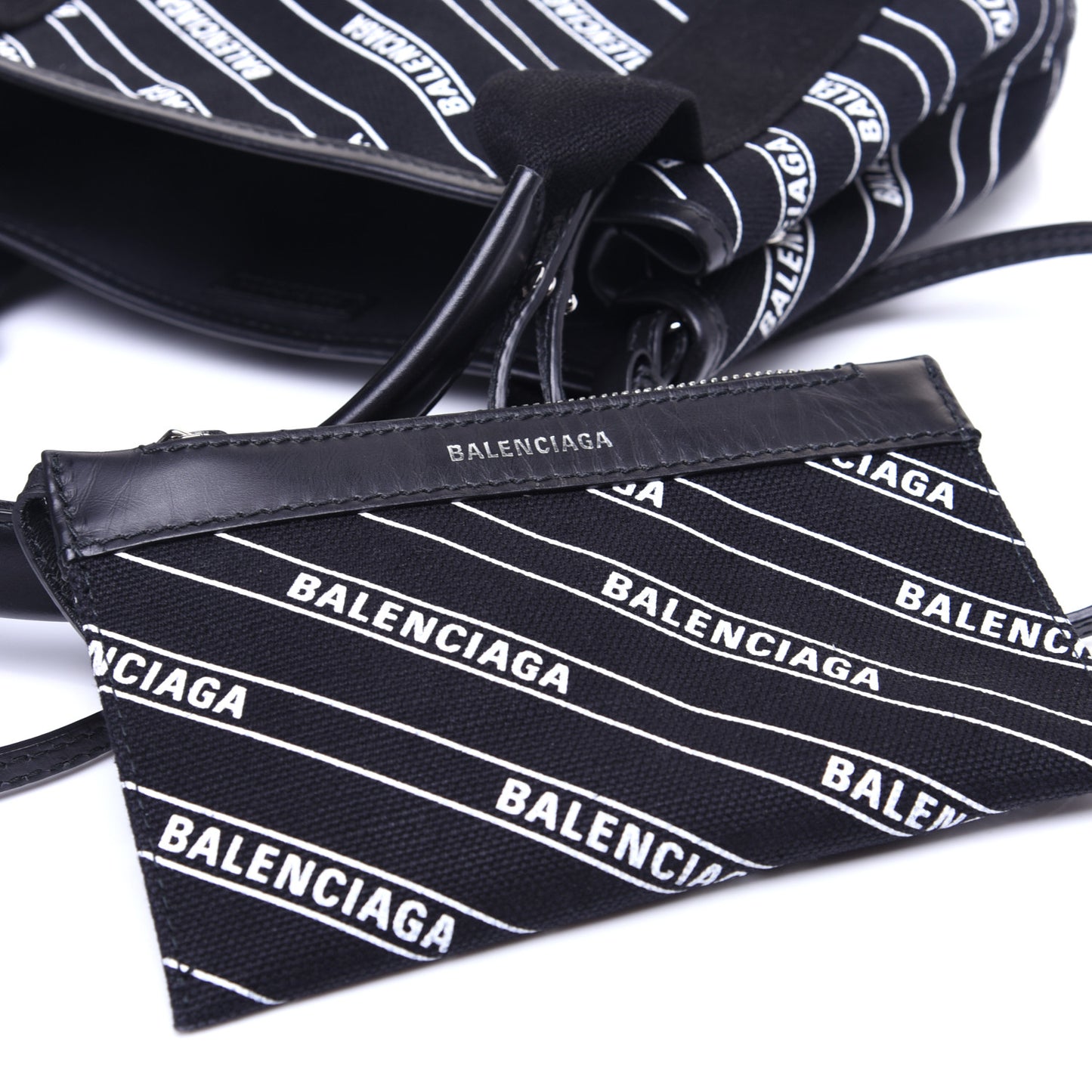 Cotton Canvas Calfskin Logo Print Navy Cabas XS Black White