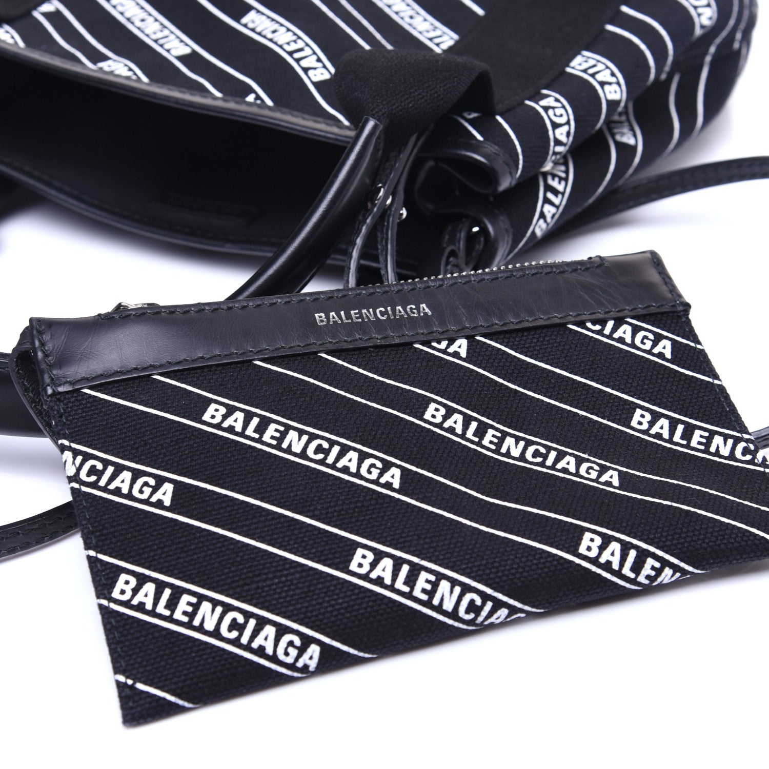 Balenciaga Cotton Canvas Calfskin Logo Print Navy Cabas XS Black White 11 of 13