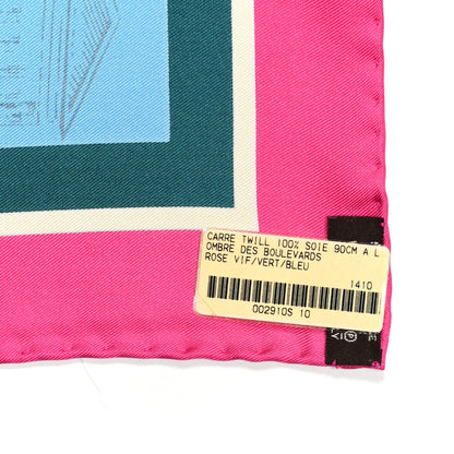 Hermes Silk A l'Ombre des Boulevards Scarf 90 Rose Vif Vert Bleu 4 of 4