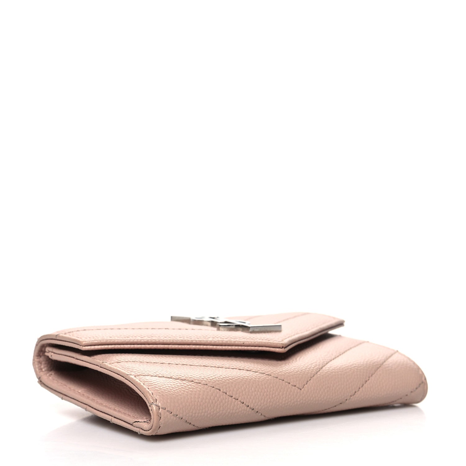 Saint Laurent Grain De Poudre Matelasse Chevron Small Monogram Envelope Wallet Pale Pink 4 of 10