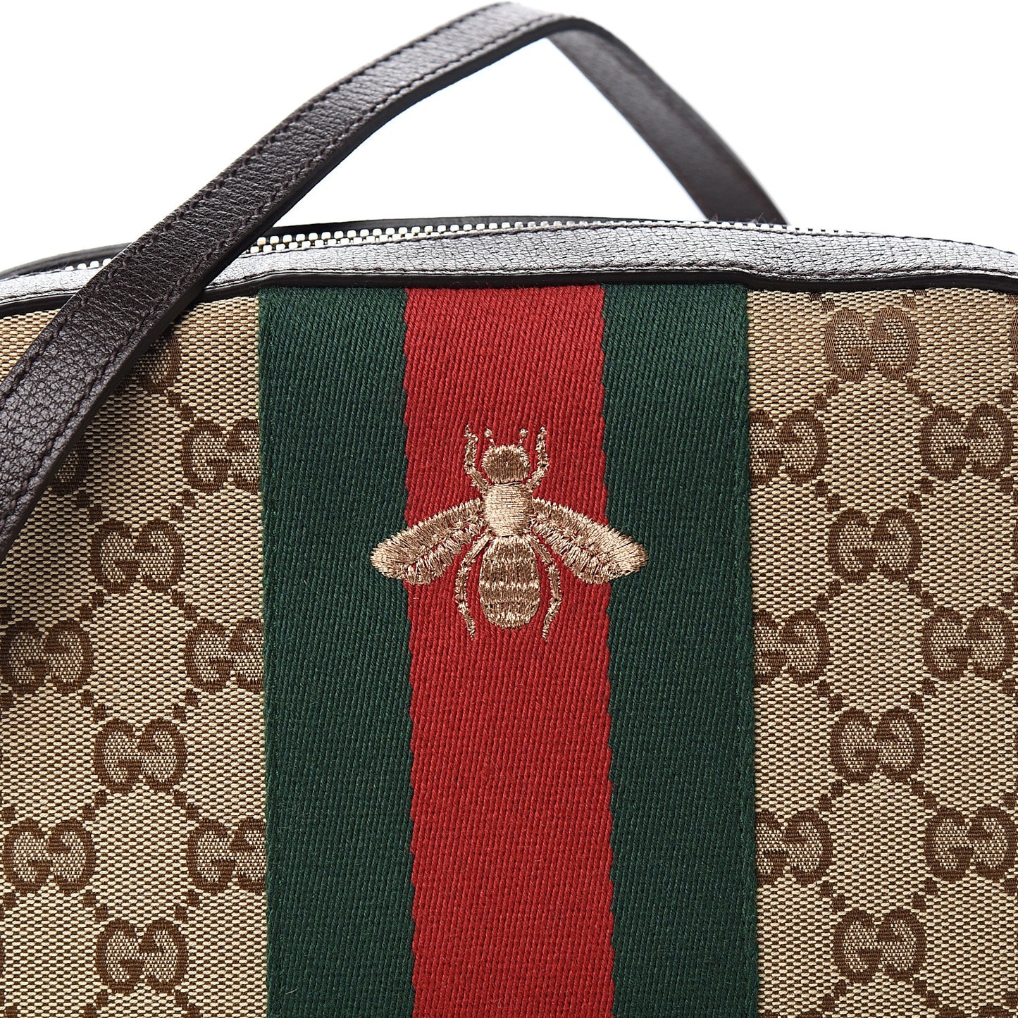 GG Supreme Monogram Web Small Webby Bee Shoulder Bag Dark Brown