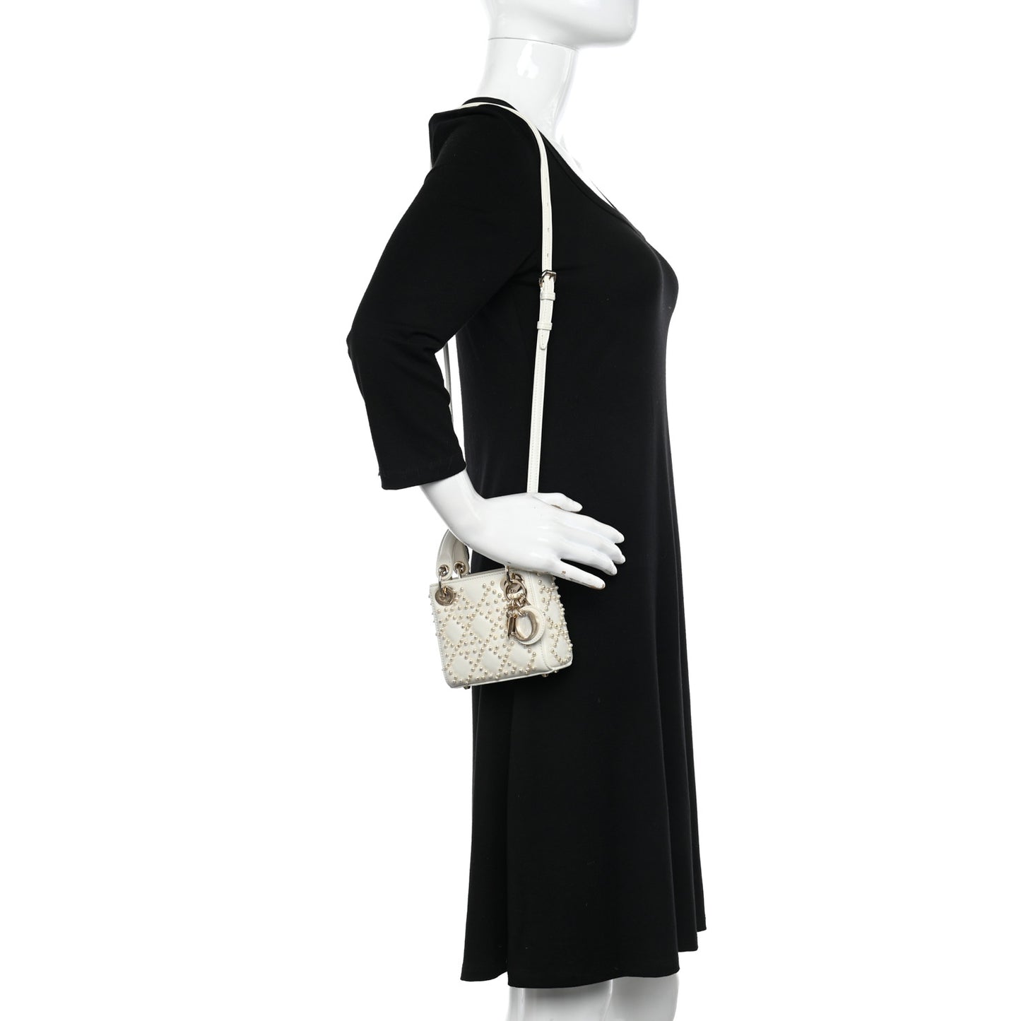 Lambskin Pearl Cannage Micro Lady Dior Latte