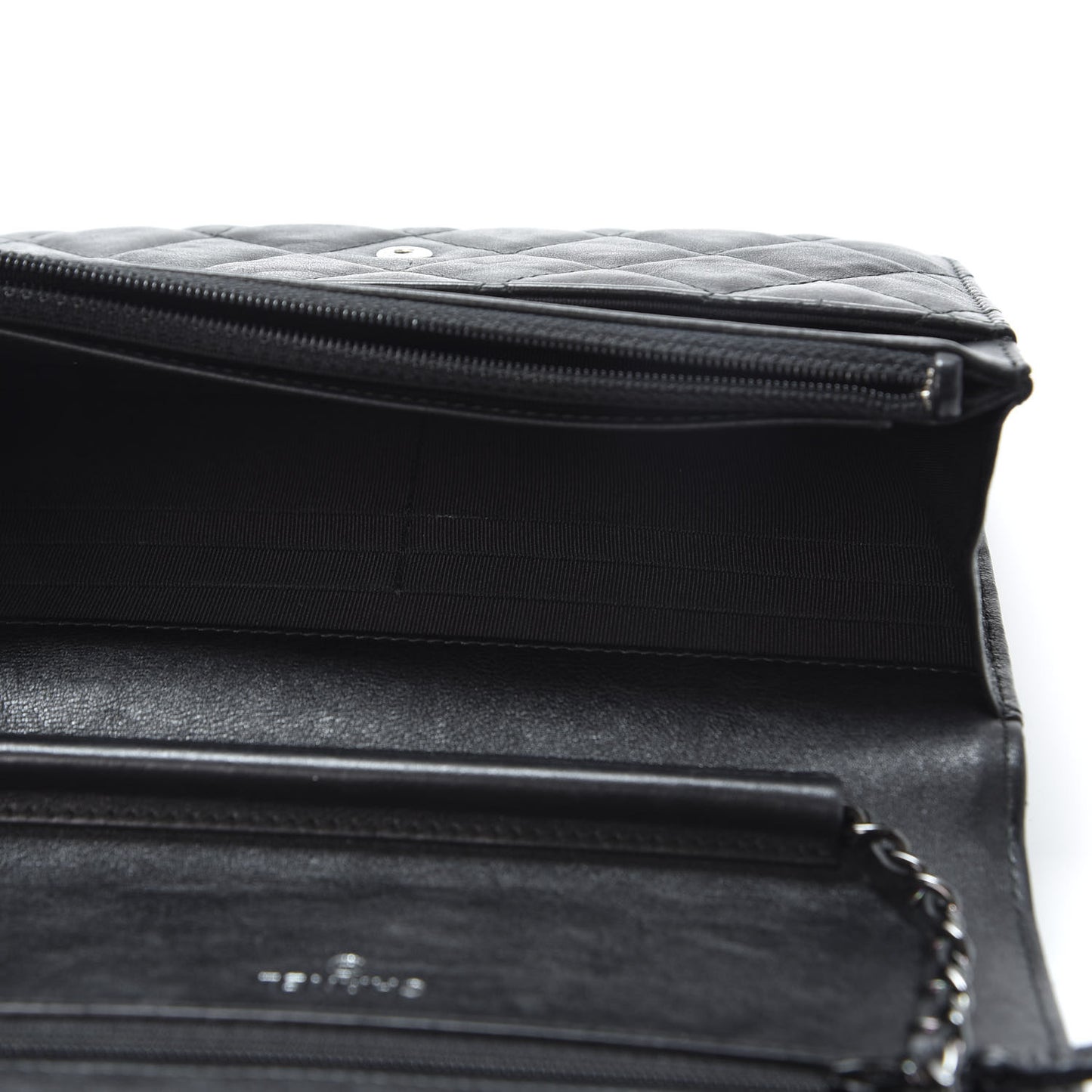 Crumpled Calfskin Quilted Wallet On Chain WOC So Black