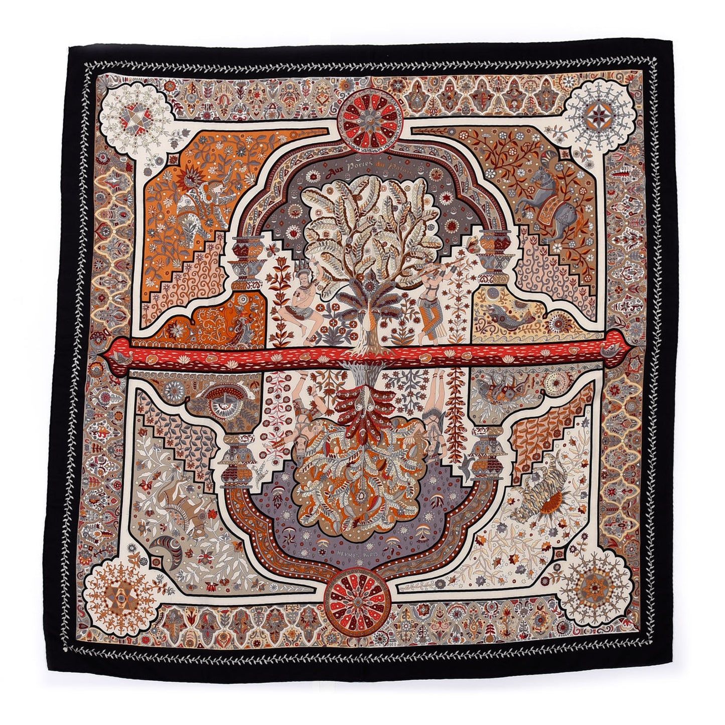 Cashmere Silk Aux Portes Du Palais Shawl 140 Black Beige Rouge