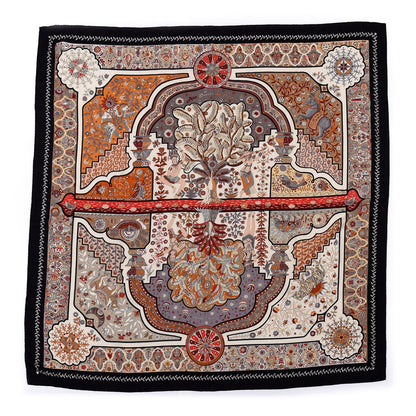 Hermes Cashmere Silk Aux Portes Du Palais Shawl 140 Black Beige Rouge 1 of 7