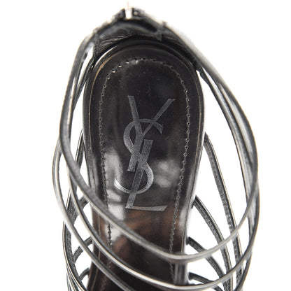 Saint Laurent Leather Cage Booties 36 Anthracite 7 of 8
