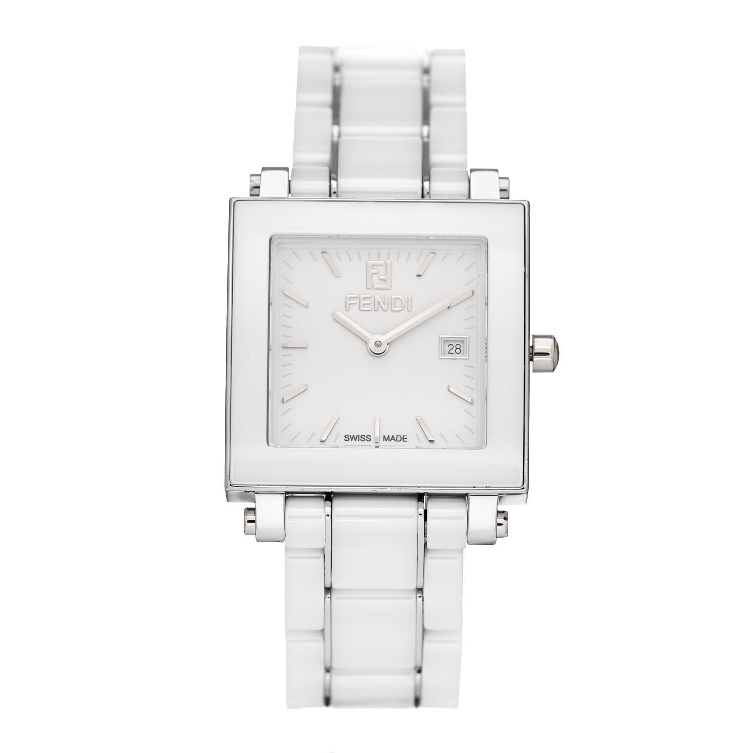 Fendi Stainless Steel Ceramic 30mm Quadro Quartz Watch White 1 of 5